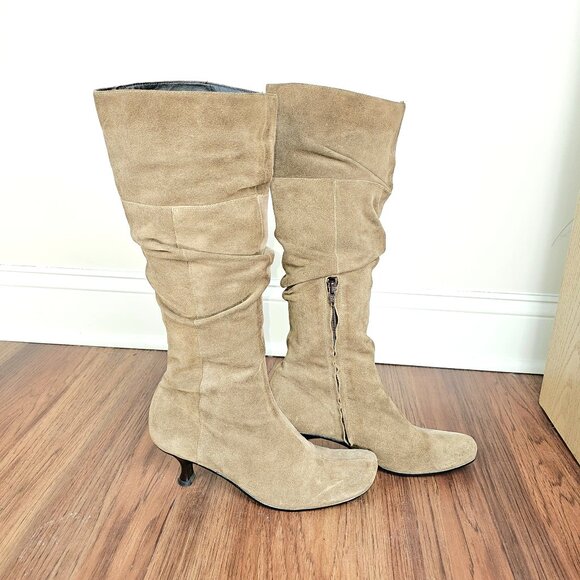 janet & janet Shoes - Janet & Janet Italian Suede Slouchy Kitten Heel Boots